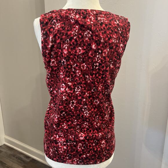 Talbots Women’s Petite Knit Sleeveless Blouse  Red Abstract Floral LP (A0125) - Picture 3 of 5